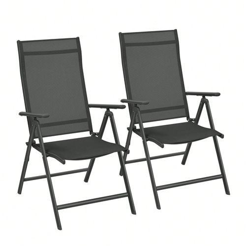 Lot De 2 Chaises De Jardin Pliables, Dossier Réglable Sur 8 Positions, Charge 150 Kg, Noir