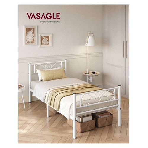 Lit 90 X 190 Cm, Lit 1 Personnes, En Métal, Pour Petits Espaces, Chambre D'amis, Chambre Ado, Blanc