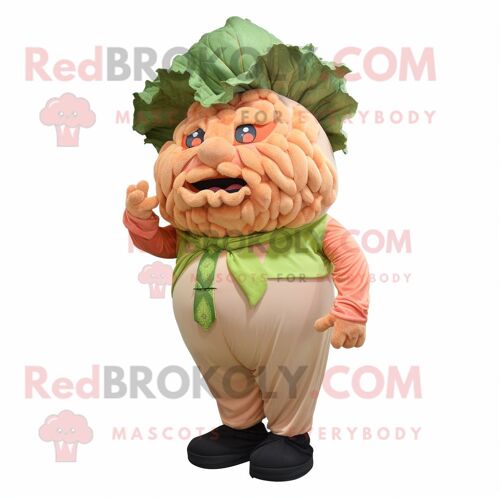 Personnage De Costume De Mascotte Redbrokoly Peach Cabbage Habillé D'une Combinaison Et D'épingles À Cravate
