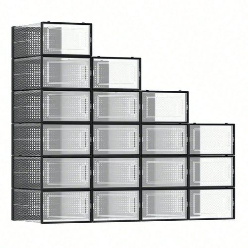 Meuble à chaussures, lot de 18, pliable, pour pointure Jusqu'à 42, transparent et Noir