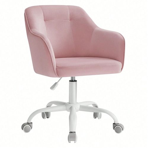Chaise De Bureau, Fauteuil Ergonomique, Siège Pivotant, Réglable En Hauteur, Capacité 110 Kg, Cadre En Acier, Tissu Velours Respirant, Rose Bonbon