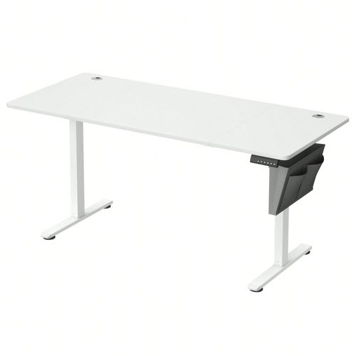Bureau Électrique Assis-Debout, Bureau Réglable En Hauteur, 70 X 160 X (72-120) Cm, 4 Hauteurs Mémorisables, Pochette De Rangement, Blanc Nuage