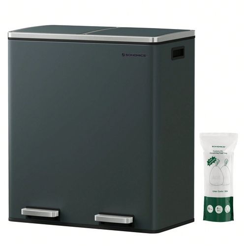 Poubelle Tri Sélectif 2 X 30l, avec 15 Sacs Poubelles, Fermeture en douceur Gris Anthracite