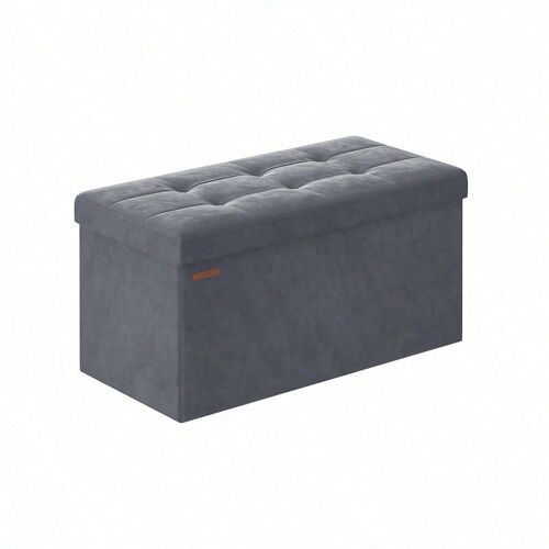 Banc De Rangement, Pouf En Velours, Avec Couvercle, Avec 2 Boîtes, 38 X 76 X 38 Cm, Gris Ardoise