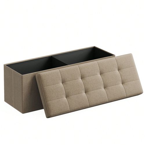 Banc De Rangement Pliable De 110 Cm, Coffre De Rangement, Tabouret Repose-Pieds, Pouf De Chambre, Taupe Clair