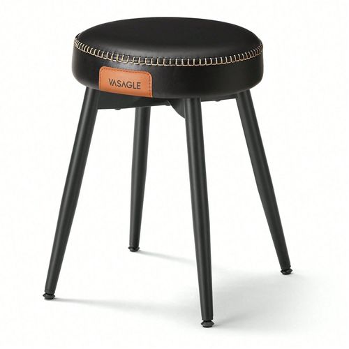 Tabouret De Salle À Manger, Lot De 2, Siège Rembourré, Pu Avec Coutures, Hauteur 48,2 Cm, Noir D'encre
