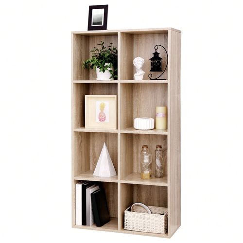 Bibliothèque À 8 Compartiments, Étagère, Meuble De Rangement, Armoire, Pour Salon, Bureau, Chambre, Couleur Boisée