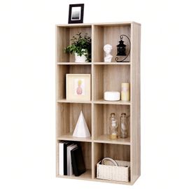 Bibliothèque à 8 compartiments, Étagère, Meuble de rangement, Armoire, pour salon, Bureau, Chambre, Couleur Boisée