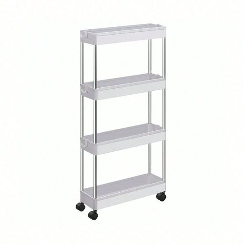 Desserte À Roulettes, Chariot De Rangement, Étagère Roulante, 4 Niveaux, Gain De Place, Pour Salle De Bain, Cuisine, Bureau, 40 X 13,5 X 86 Cm, Blanc