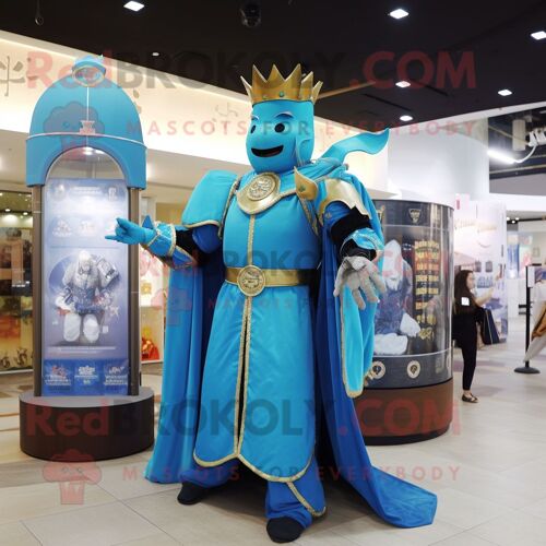 Personnage De Costume De Mascotte Redbrokoly De Chevalier Médiéval Cyan Habillé D'une Robe De Bal Et De Porte-Monnaie