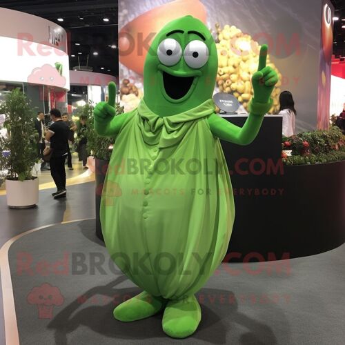 Personnage De Costume De Mascotte Redbrokoly De Haricot Vert Olive Vêtu D'une Robe De Soirée Et De Boutons De Manchette