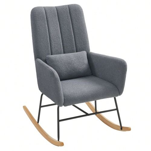 Fauteuil À Bascule, Avec Accoudoirs, Surface En Tissu Peluche, Capacité De Charge 136 Kg, Pour Chambre, Salon, Gris Ardoise