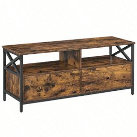 Meuble Tv Jusqu'à 55 Pouces, Avec 2 Tiroirs Et 2 Étagères Ouvertes, 120 X 40 X 50 Cm, Marron Rustiqu