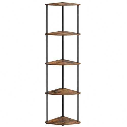 Étagère D'angle À 5 Niveaux, Assemblage Ultra-Rapide Sans Outils Toolless, 38,3 X 27 X 139 Cm, Pour Salon, Chambre, Cuisine, Marron Rustique