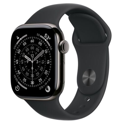 Apple Watch Series 11 (GPS + Cellular) - 42 mm - ardoise titane - Montre connectée avec bracelet sport - fluoroélastomère - noir - taille du bracelet : S/M - 64 Go - LTE, Wi-Fi 4, UWB, Bluetooth...