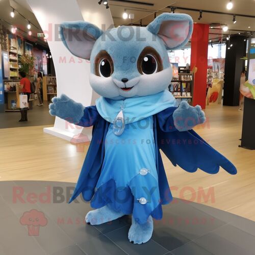 Personnage De Costume De Mascotte Redbrokoly D'écureuil Volant Bleu Habillé D'une Robe Portefeuille Et De Bracelets De Cheville