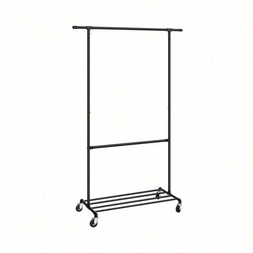 Portant à vêtements, Capacité de charge 110 Kg, Porte-manteau sur Roulettes, Porte-vêtements Mobile, Tringle du Milieu Réglable, Noir