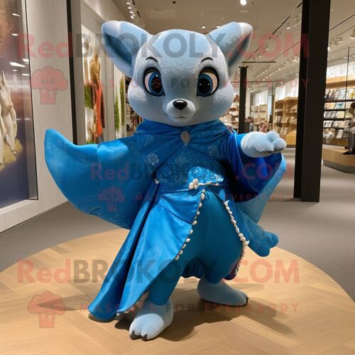 Personnage De Costume De Mascotte Redbrokoly D'écureuil Volant Bleu Habillé D'une Robe Portefeuille Et De Bracelets De Cheville