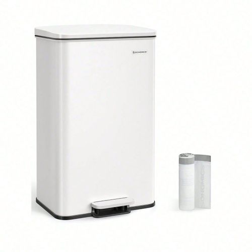 Poubelle de cuisine 40L, Corbeille à déchets à pédale avec couvercle, Fermeture en douceur, 15 Sacs Poubelle Inclus, Blanc