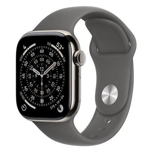 Apple Watch Series 11 GPS + Cellular 42mm Boitier en Titane Naturel avec Bracelet Sport Gris Minéral S/M