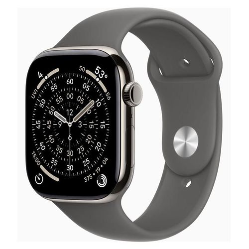 Apple Watch Series 11 (GPS + Cellular) - 46 mm - titanium naturel - Montre connectée avec bracelet sport - fluoroélastomère - gris acier - taille du bracelet : M/L - 64 Go - LTE, Wi-Fi 4, UWB...
