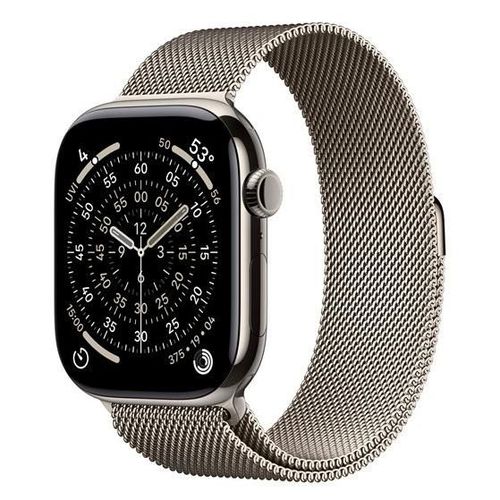 Apple Watch Series 11 GPS + Cellular 46mm Boitier en Titane Naturel avec Bracelet Milanais Naturel S/M