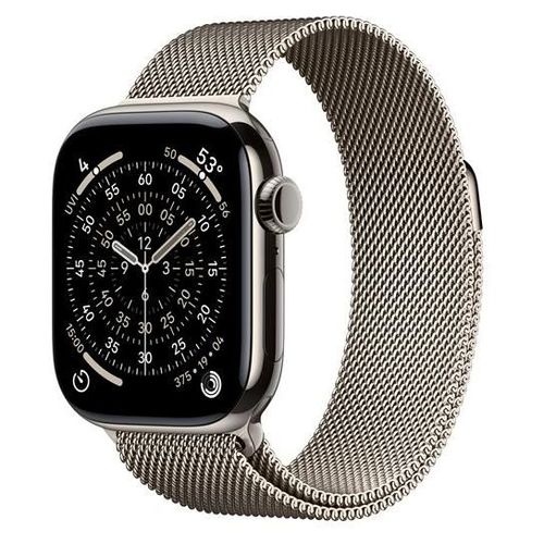 Apple Watch Series 11 (GPS + Cellular) - 42 mm - titanium naturel - Montre connectée avec bracelet milanaise - maille en acier inox - naturel - taille du poignet : 130-180 mm - 64 Go - LTE, Wi-Fi...
