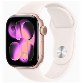 Apple Watch Series 11 GPS 42mm Boitier en Aluminium Or Rose avec Bracelet Sport Rose Tendre S/M
