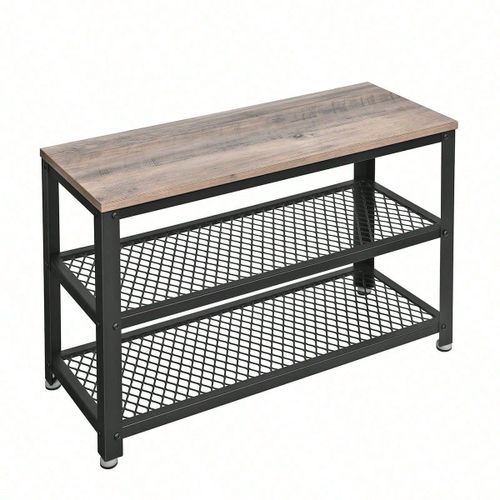 Banc À Chaussures, Étagère De Rangement À 2 Niveaux, 73 X 30 X 45 Cm, Cadre En Acier, Style Industriel, Grège Et Noir