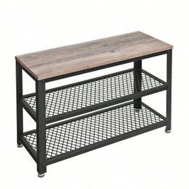 Banc à chaussures, Étagère de rangement à 2 Niveaux, 73 x 30 x 45 cm, Cadre en acier, Style Industriel, Grège et Noir