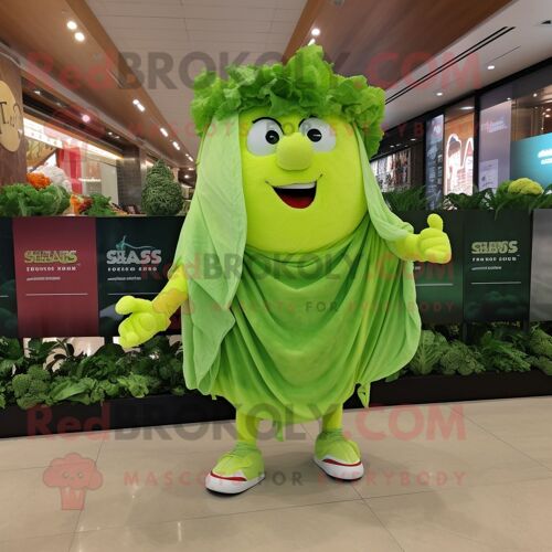 Personnage De Costume De Mascotte Redbrokoly De Salade César Vert Citron Vêtu D'un Short De Course Et De Châles