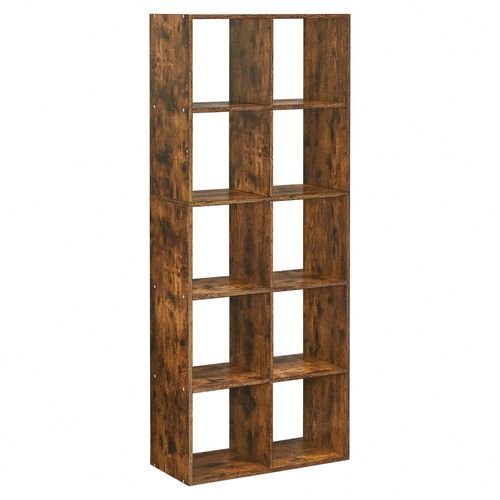 Bibliothèque, Étagère De Rangement 10 Compartiments, Meuble, Cube, Pour Salon, Bureau, Chambre, Séparateur De Pièce, Style Industriel, Marron Rustique
