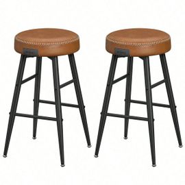 Collection Echo Tabouret De Bar, Lot De 2, Siège Haut, En Pu Avec Coutures, Hauteur Assise 76,2 Cm, Marron Caramel