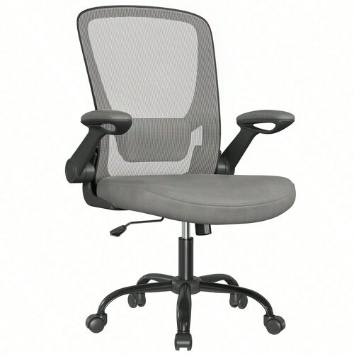 Chaise Bureau Ergonomique En Toile, Support Lombaire Rembourré, Mécanisme À Bascule, Gris Tourterelle