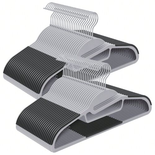 Lot de 50 Cintres en plastique, Ouverture en forme de u, Épaisseur 0,5 cm, Longueur 41,5 cm, Crochet Pivotant 360°, Gris Clair et Gris Foncé