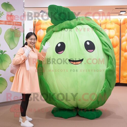 Personnage De Costume De Mascotte Redbrokoly Peach Cabbage Leaf Habillé D'un Chemisier Et De Mitaines