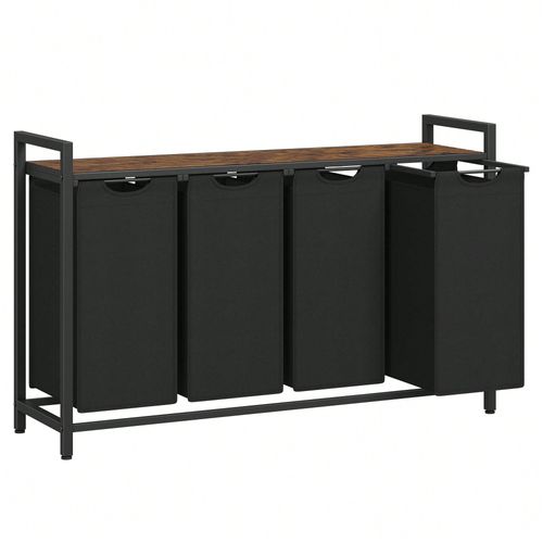 Panier à linge, Rangement 4 compartiments, 4 Sacs Amovibles en tissu Oxford, Cadre en métal, 4 x 40 L, 116 x 33 x 72 cm, Marron Rustique et Noir