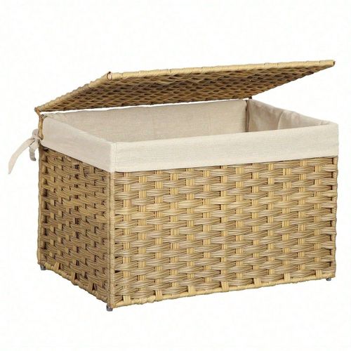 Boîte de rangement, Panier à linge 65 L, avec poignées, Doublure, Couvercle