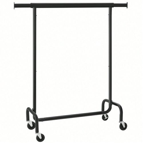 Portant à vêtements avec roulettes, Tringle Extensible pour charge Lourde, Capacité de charge 130 Kg, Porte-manteau pour vêtements, en métal, Noir Mat