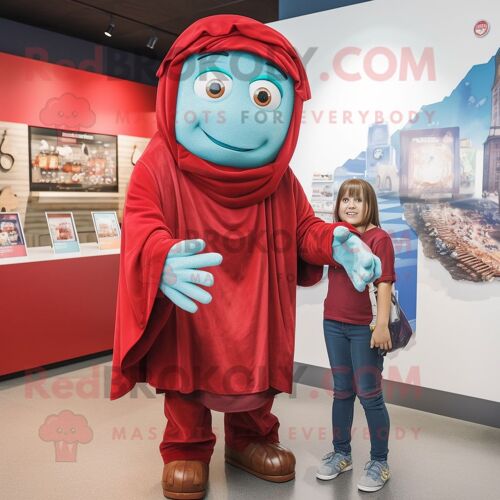 Personnage De Costume De Mascotte Redbrokoly Red Chief Habillé Avec Un Mom Jeans Et Des Épingles À Châle