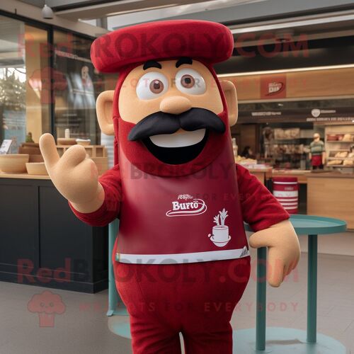 Personnage De Costume De Mascotte Redbrokoly De Pâtes Au Pesto Marron Habillé D'une Chemise De Rugby Et De Chapeaux