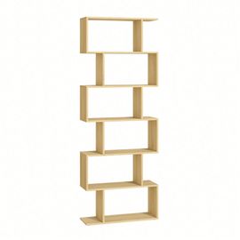 Bibliothèque, Étagère À 6 Niveau, Meuble De Rangement, Cloison Séparateur, Pour Salon, Chambre, Bureau, Couleur Chêne Naturel