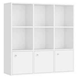 Bibliothèque, Meuble De Rangement, Casier Jouet Enfant - 97,5 X 30 X 97,5 Cm - Avec 3 Placards Inférieurs