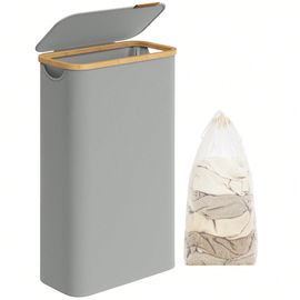 Panier à linge Mince avec couvercle, 65l, Doublure en maille Amovible, Pliable, Gris Tourterelle