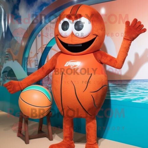 Personnage De Costume De Mascotte Redbrokoly De Ballon De Basket-Ball De Rouille Habillé D'un Maillot De Bain Une Pièce Et De Bracelets De