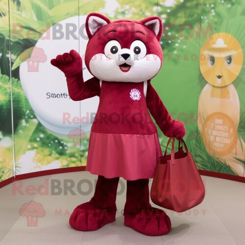 Personnage De Costume De Mascotte Redbrokoly De Chat Marron Vêtu D'une Jupe Circulaire Et De Sacs Fourre-Tout