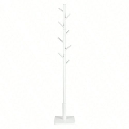 Vestiaire, En Bois Massif, 30 X 30 X 175 Cm, Support Sur Pieds Avec 8 Crochets, Blanc