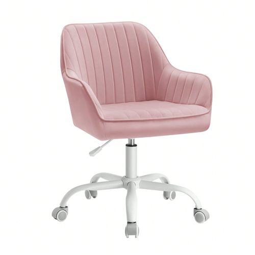 Chaise De Bureau Avec Surface En Tissu Velours, Fauteuil Pivotant, Siège Ergonomique, Rembourrage En Mousse, Hauteur Réglable, Rose Bonbon