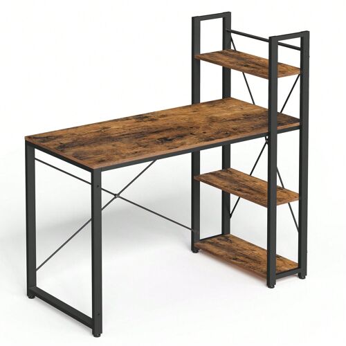 Bureau Informatique, Longueur 120 cm, avec étagères à gauche ou à droite, Style Industriel