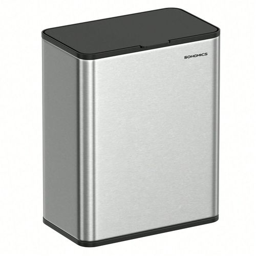 Poubelle de cuisine Murale, Poubelle à compost 8L avec couvercle, pour déchets Alimentaires, sur Porte ou Mur, avec crochets, Argent Métallique